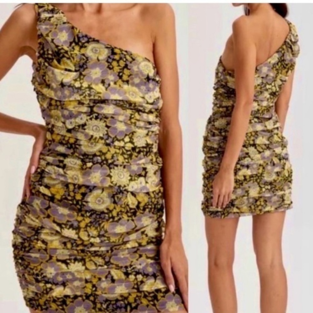 Zara floral drape, one shoulder mini dress